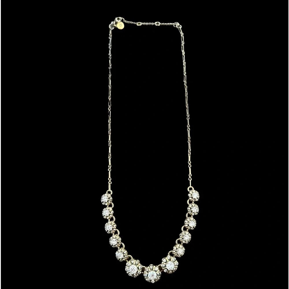 J Crew Gold Tone Round Clear Crystal Stone Necklace 20”